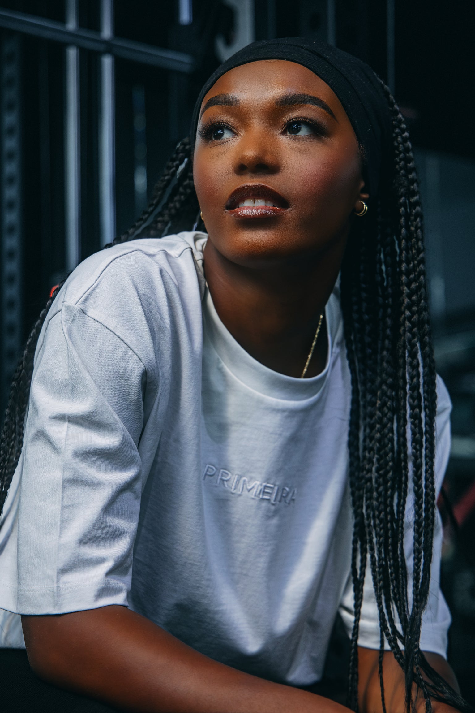 T-shirt oversize Primeira Fitness, coloris blanc, broderie logo poitrine